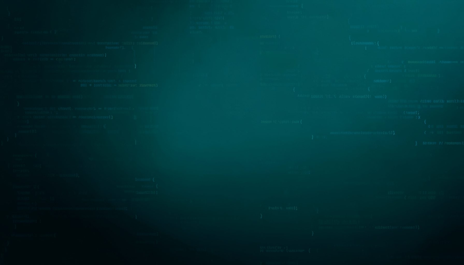 A dark teal gradient background with subtle code-like patterns, evoking a developer workspace atmosphere.