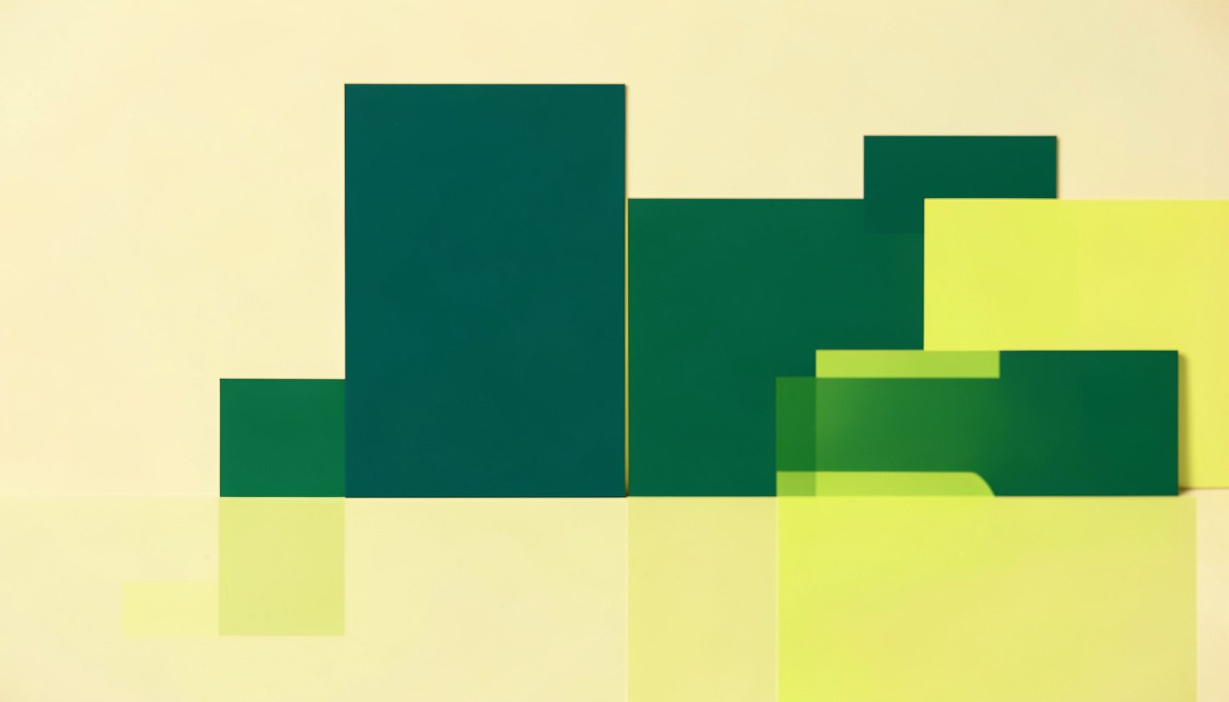 A warm off-white background with blocks of deep teal and bright yellow-green, suggesting a technical developer workspace